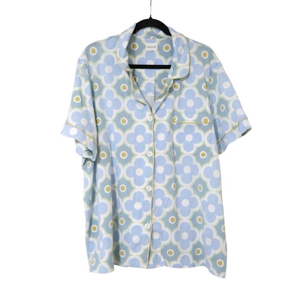 Bed Head PJs Blue Floral Button Front Pajama Top 2X Comfy Retro Mod - Picture 1 of 5